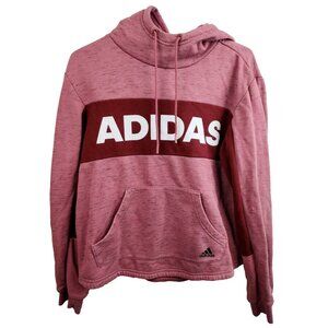 Adidas‎ Womens Hoodie Sweatshirt Small Pink Heather Spell Out Logo Pullover